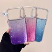 ins鎏金三色渐变星星圆边双层适用苹果17promax手机壳iPhone16新款 保护套15 13全包硅胶防摔日韩