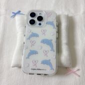 ins风小众蝴蝶结贝壳海豚圆边双层适用苹果16promax手机壳iPhone15新款 保护套14 13全包硅胶防摔日韩