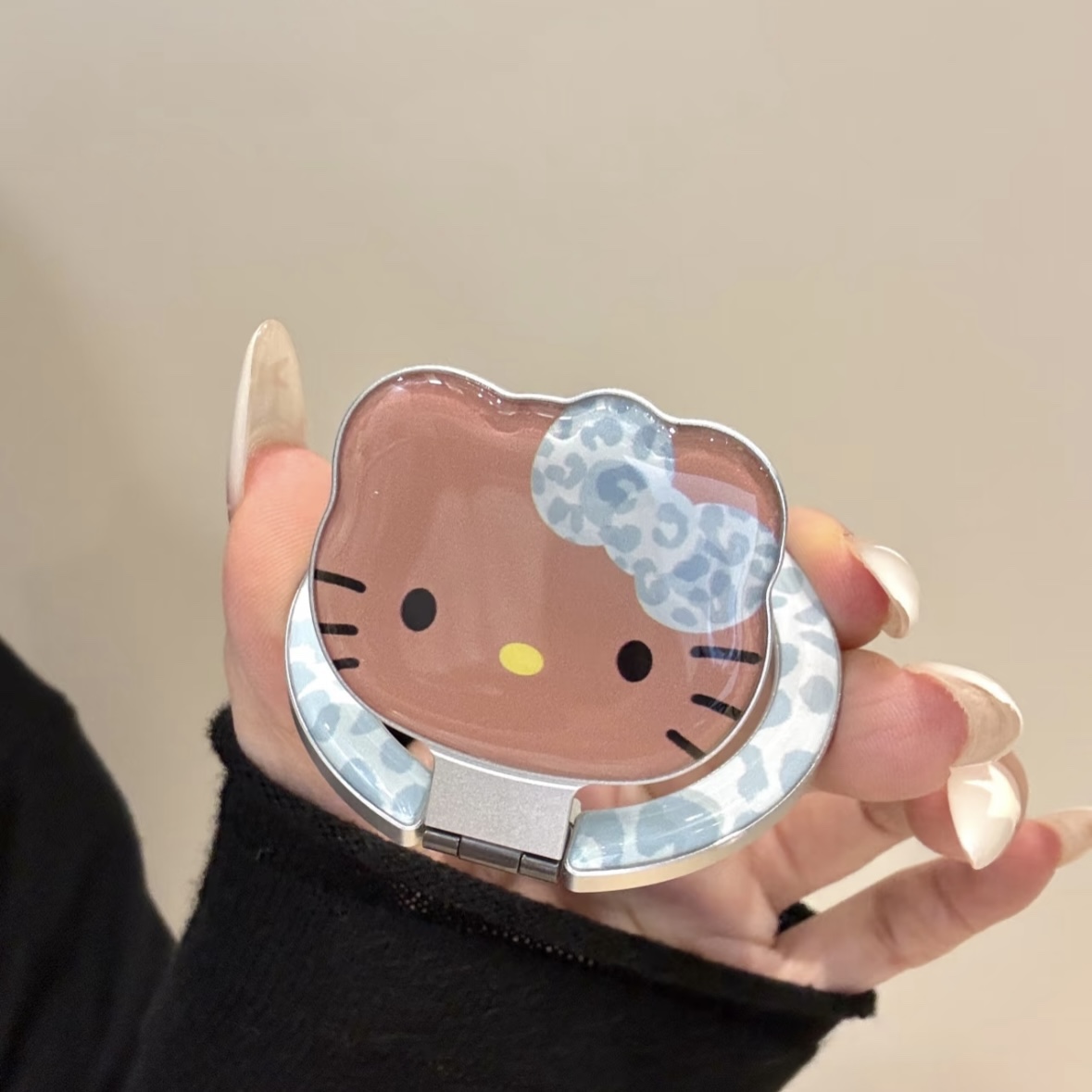 蓝豹纹蝴蝶结kitty适用MagSafe手机磁吸懒人支架气囊伸缩强力吸附