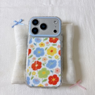 13全包硅胶防摔日韩 保护套15 小清新彩色花朵磁吸双层适用苹果17promax手机壳iPhone16新款