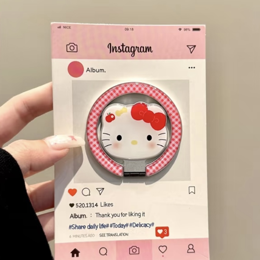 可爱红格纹kitty适用MagSafe手机磁吸懒人支架气囊伸缩强力吸附