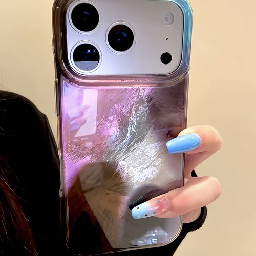 ins渐变晕染锡纸纹圆边双层适用苹果17promax手机壳iPhone16新款保护套15 /14/13全包硅胶防摔日韩