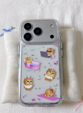 可爱粉红小猫咪圆边双层适用苹果17promax手机壳iPhone16新款保护套15 /14/13全包硅胶防摔日韩