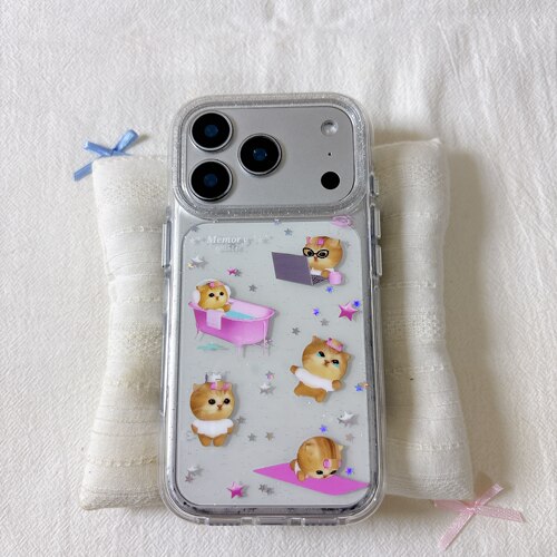 可爱粉红小猫咪圆边双层适用苹果17promax手机壳iPhone16新款保护套15 /14/13全包硅胶防摔日韩