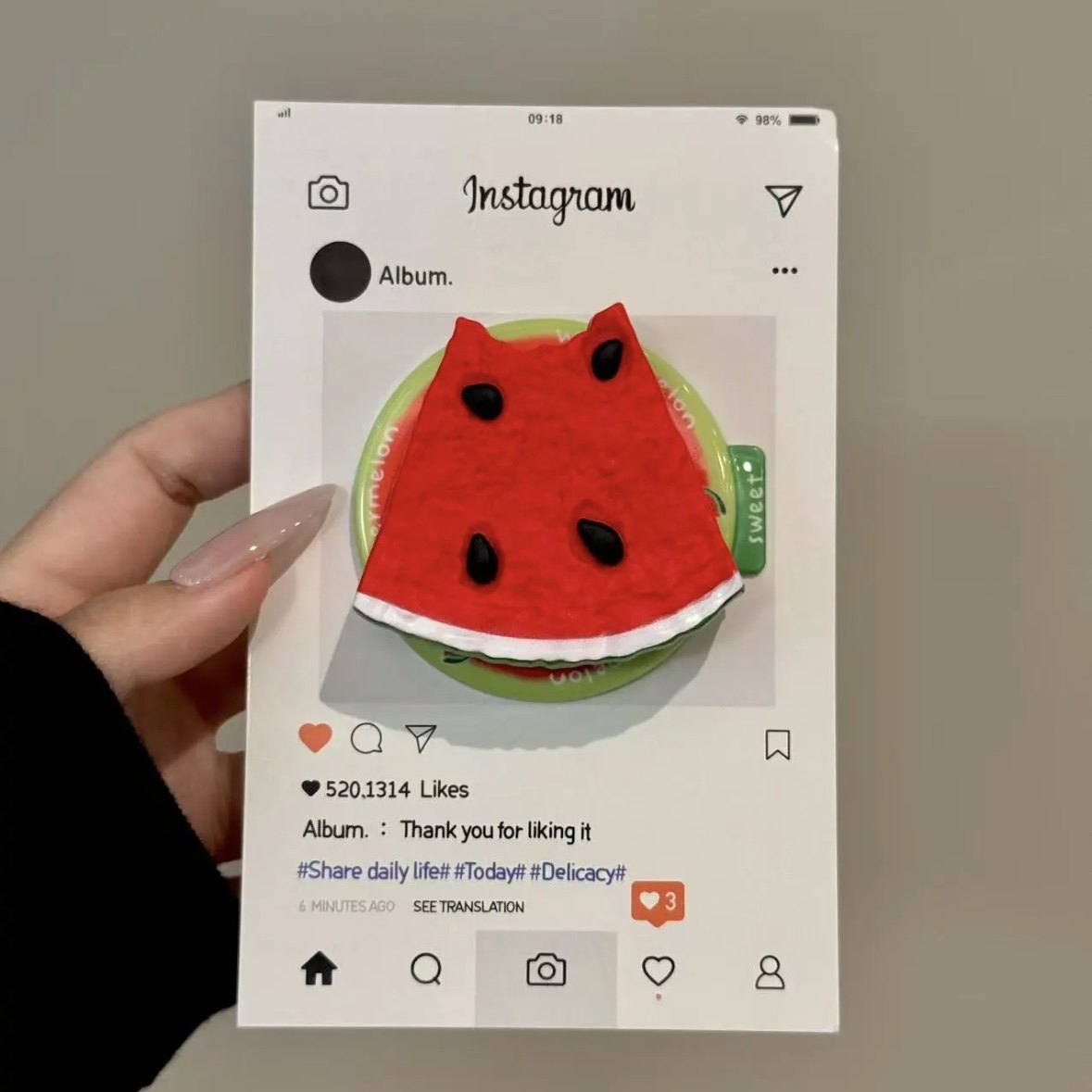 夏日咬痕半块西瓜适用MagSafe手机磁吸懒人伸缩气囊支架强力吸附