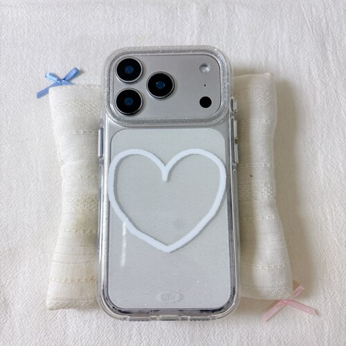ins简约透明白色大爱心圆边双层适用苹果17promax手机壳iPhone16新款保护套15 /14/13全包硅胶防摔日韩