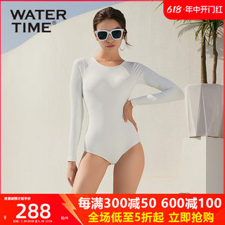 WaterTime泳衣女白色防晒长袖连体高级感2024新款泡温泉冲浪服女