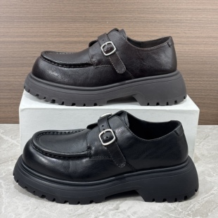 欧洲站2026新款真皮单鞋厚底增高乐福鞋欧货英伦风黑色大头皮鞋女