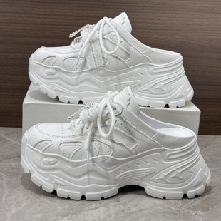 欧洲站2026新款包头半拖鞋女夏外穿厚底增高无后跟老爹鞋白色欧货