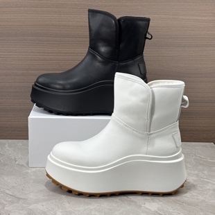 小个子2025冬季 雪地靴真皮厚底增高短靴女白色加绒保暖马丁靴 新款