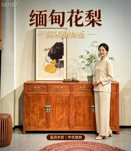 红木家具缅甸花梨艾克同款独板餐边柜茶室书房书柜收纳柜储物柜