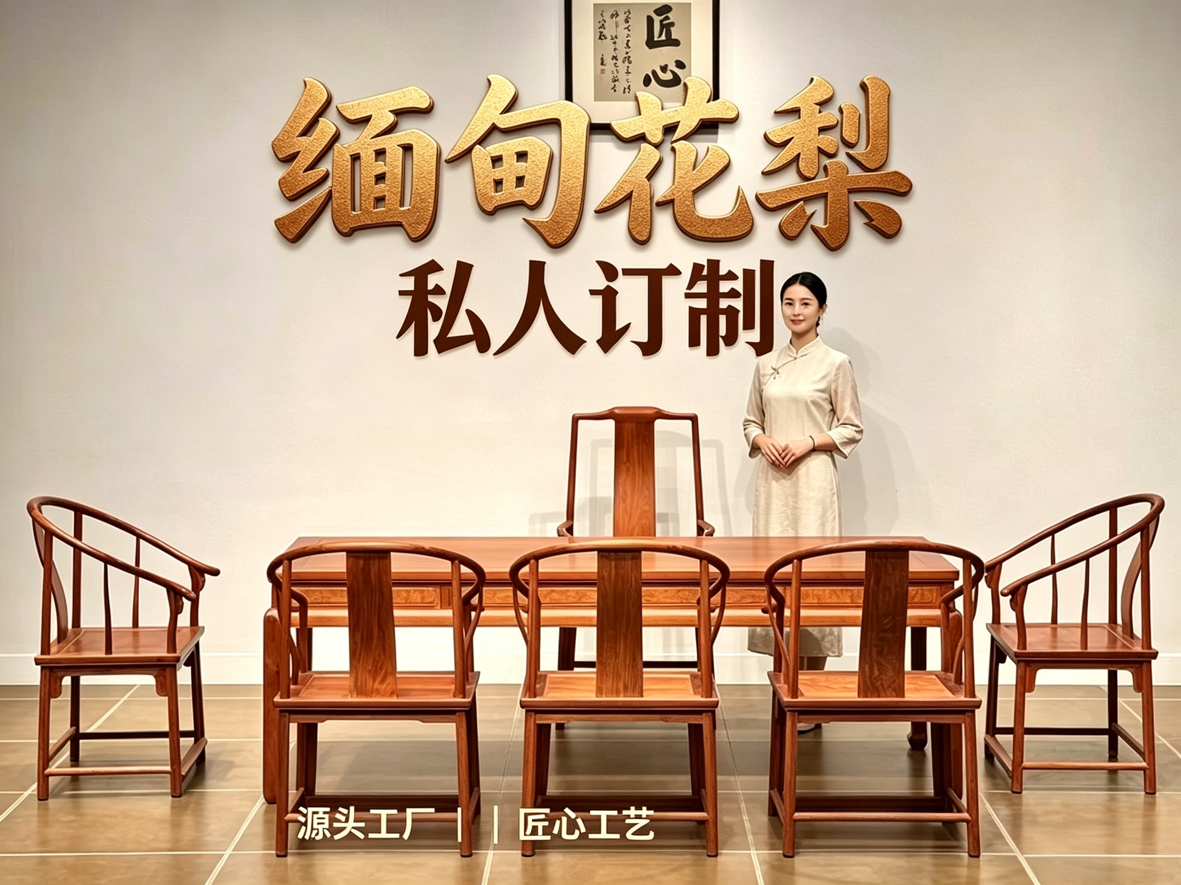 红木家具缅甸花梨办公室茶室客厅中式开森茶桌椅官帽靠背圈椅画案
