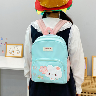 吉吉向上原创日系甜美可爱薄荷樱花小兔子双肩包拼色百搭书包