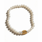 简约百搭ins港风新品 法式 复古珍珠项链女choker时尚 金色字母m方扣