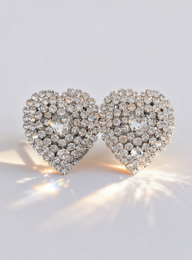 Vintage复古银色爱心满钻耳夹女新品百搭简约ins耳饰气质港风夸张