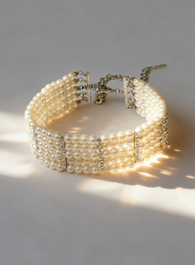 AR多层珍珠钻choker项链女 新品包邮复古百搭法式晚宴聚会首饰ins