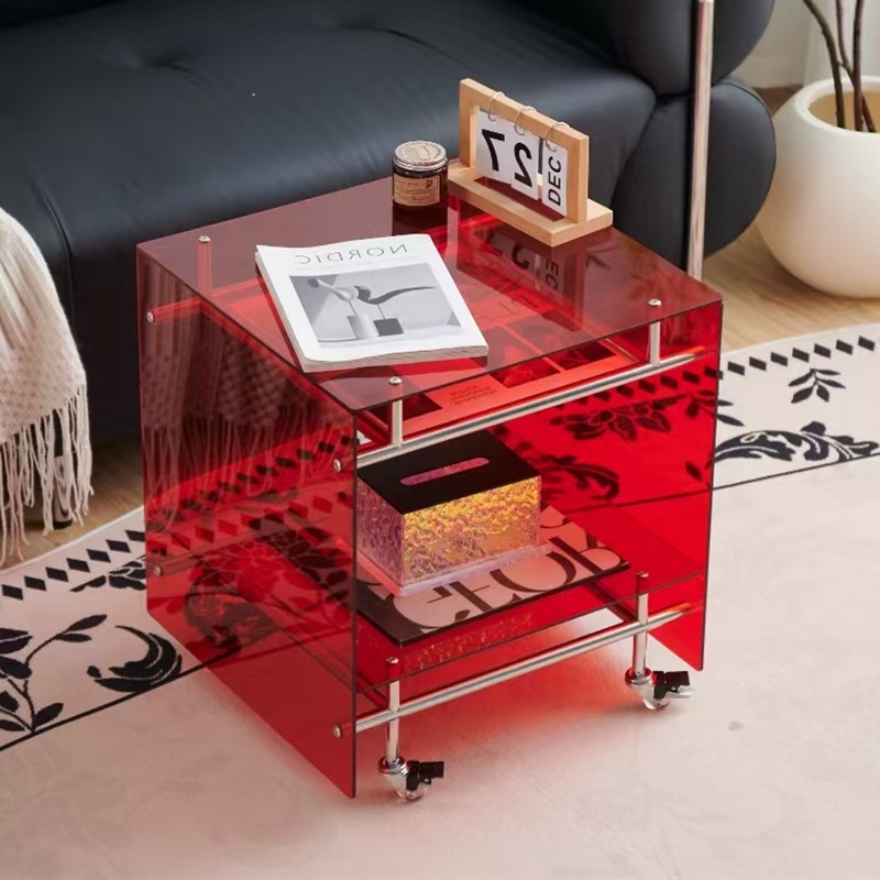 网红亚克力茶几多功能收纳柜家用床头柜可移动透明茶几轻奢简约