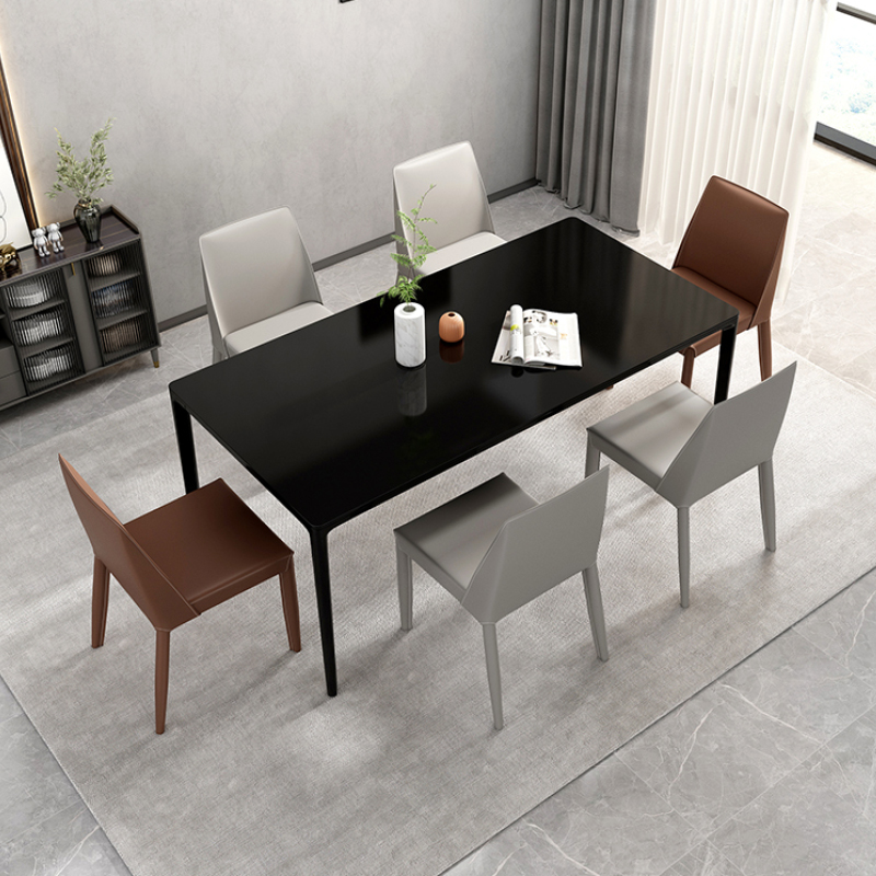 家用岩板餐桌意式铝合金桌椅组合小户型长方形饭桌餐厅奶油风桌子