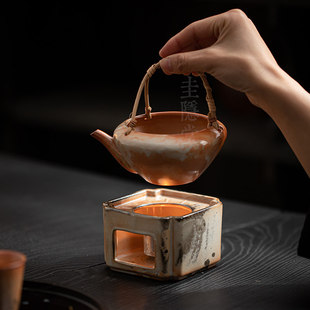 志野烧窑变粗陶温茶炉家用复古蜡烛底座暖茶器茶道保温炉子