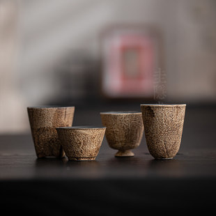 粉引粗陶功夫茶杯家用复古侘寂风主人杯个人专用单杯品茗杯