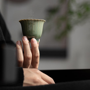 越窑青瓷茶杯品茗杯家用复古手工主人杯个人单杯喝茶杯子
