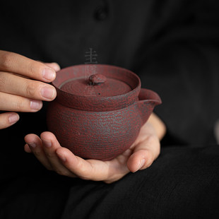 故宫红复古手工粗陶宝瓶盖碗家用功夫泡茶壶分茶器手抓壶