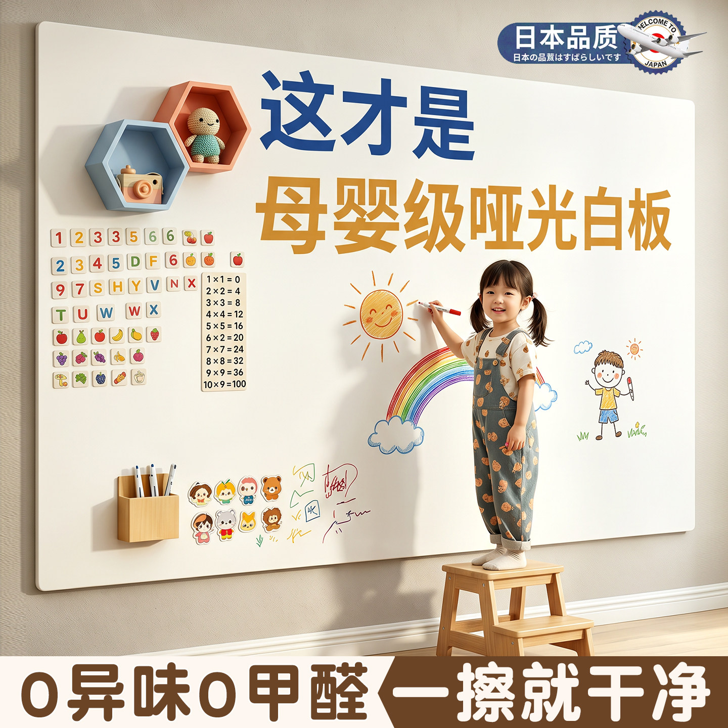 磁性哑光白板墙贴可移除不伤墙