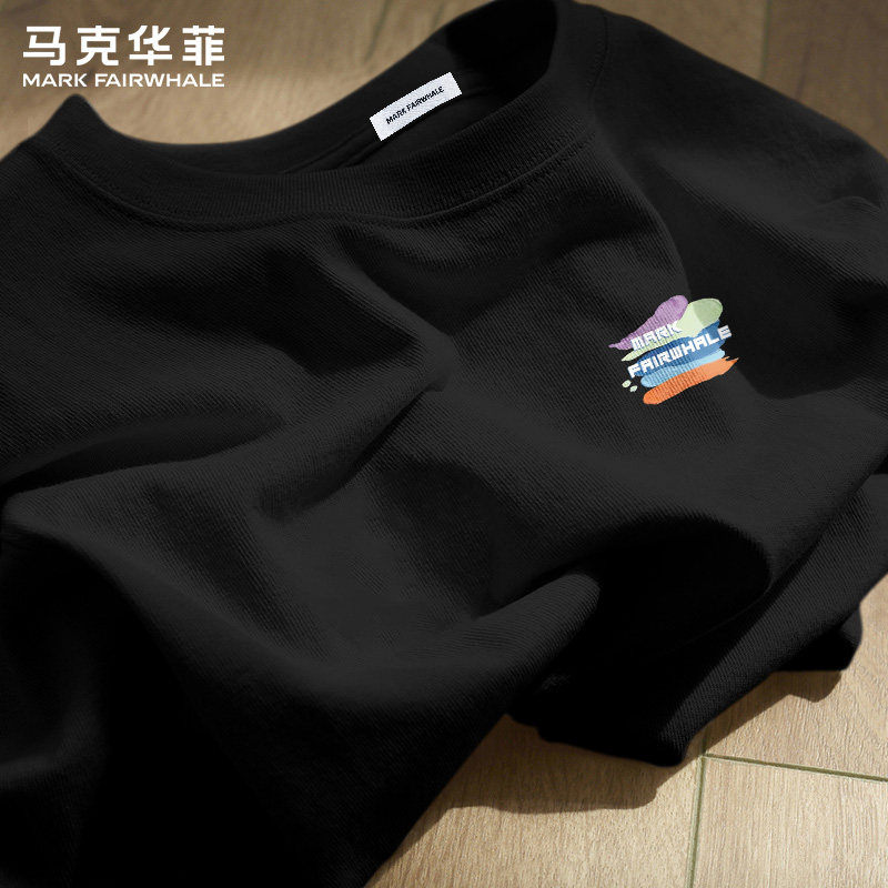 马克华菲2026夏季新款黑色短袖T恤男款纯棉圆领印花潮流时尚衣服