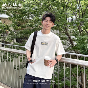 马克华菲白色纯棉男士短袖T恤夏季新款美式圆领宽松印花潮牌上衣