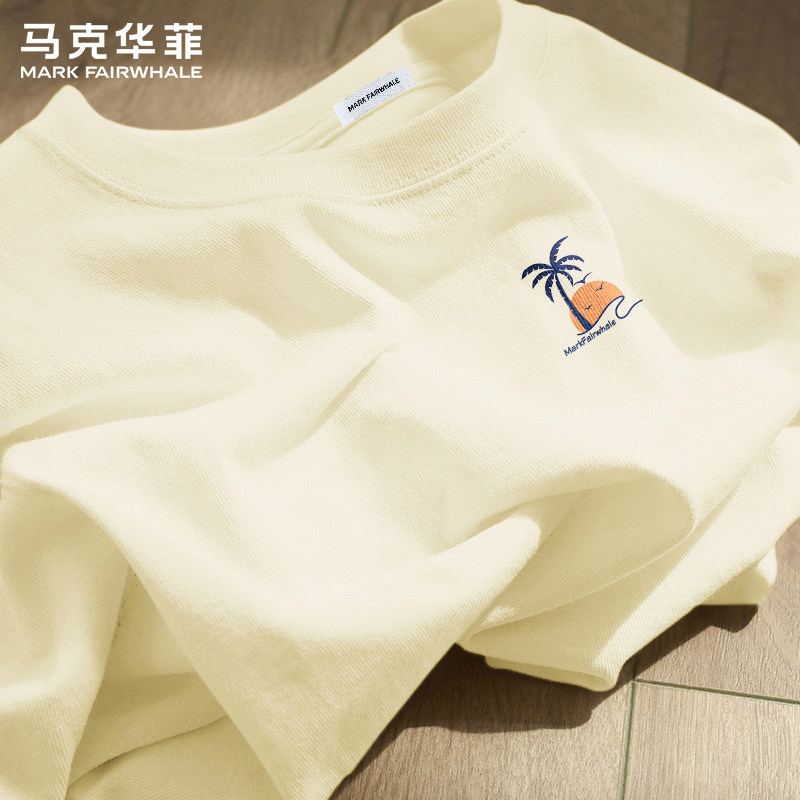 马克华菲2026夏季新款短袖T恤纯棉宽松椰树印花休闲上衣男女通用