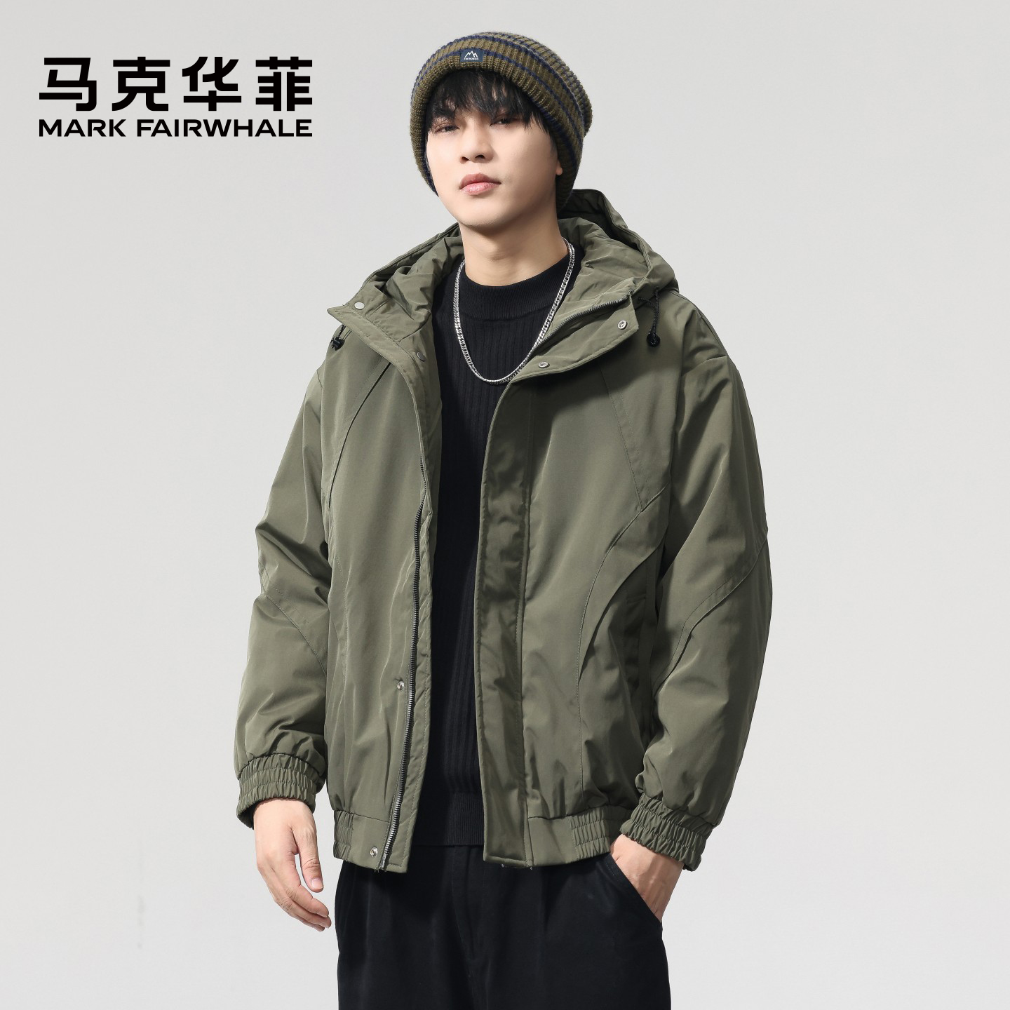 马克华菲美式潮牌连帽棉衣