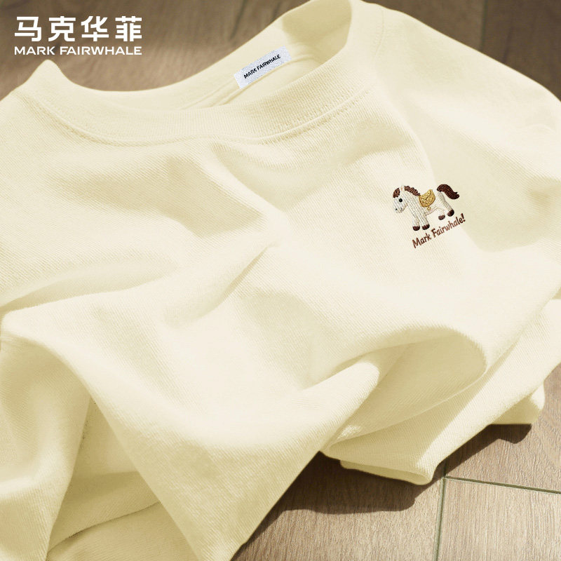 马克华菲夏季重磅纯棉短袖T恤男款2026新款小马印花宽松休闲衣服