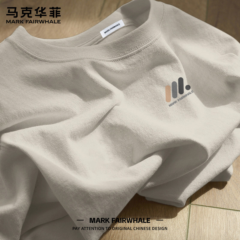马克华菲春季长袖纯棉T恤男女同款宽松落肩袖字母印花休闲上衣服