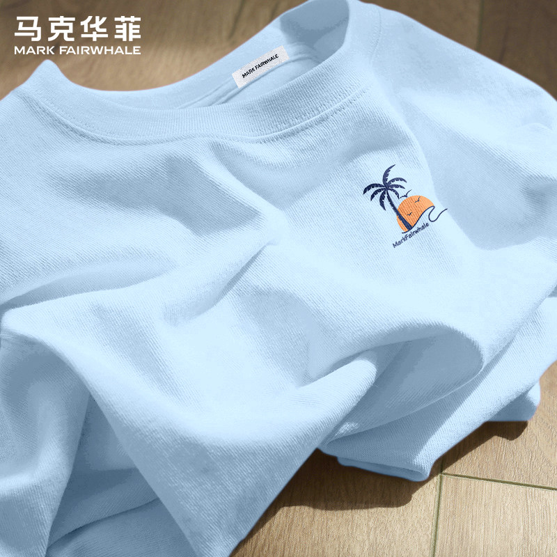 马克华菲夏季新款重磅纯棉短袖T恤男士宽松椰树印花衣服潮流百搭