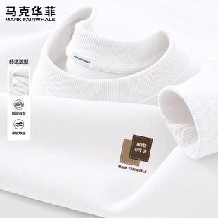 马克华菲重磅圆领无帽卫衣男款青少年潮牌白色套头上衣服春季新款
