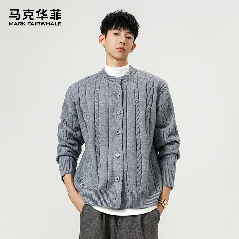 马克华菲开衫毛衣男士2025冬季新款麻花休闲百搭舒适慵懒针织衫