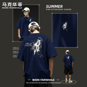 马克华菲纯棉短袖T恤宽松印花男