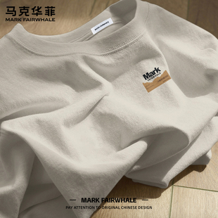 马克华菲长袖T恤男款2026新款纯棉圆领宽松落肩袖印花上衣休闲风