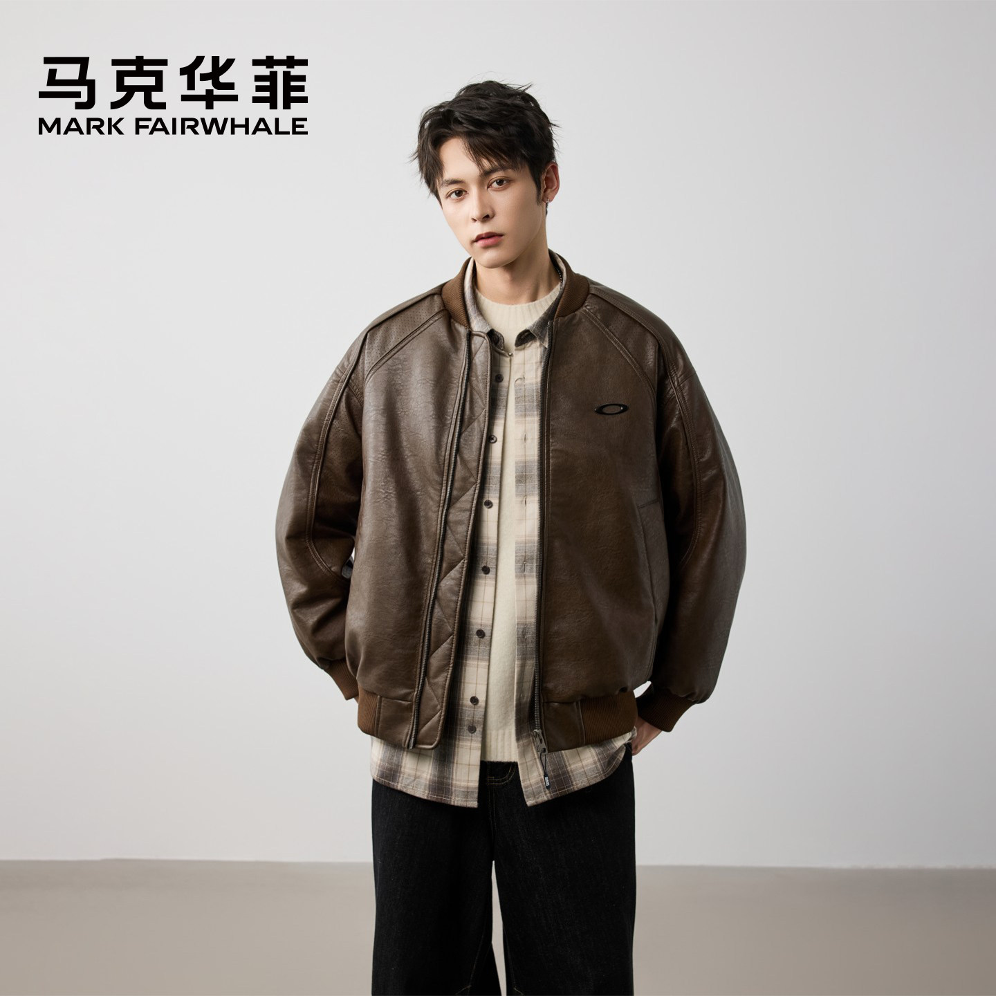 马克华菲棒球领PU皮衣羽绒服男士冬季新款御寒防风高级感羽绒夹克