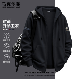 马克华菲重磅开衫卫衣男款连帽拉链印花宽松百搭保暖青春流行外套