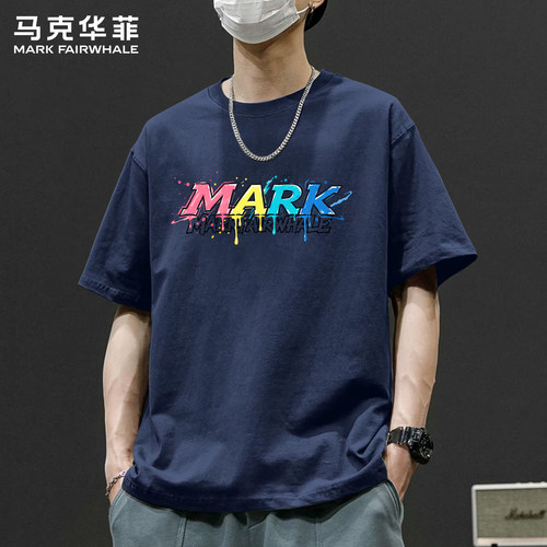 马克华菲纯棉宽松短袖印花T恤男