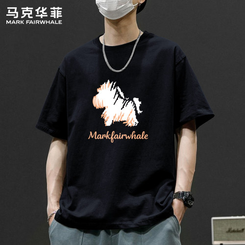 马克华菲纯棉宽松印花短袖T恤男