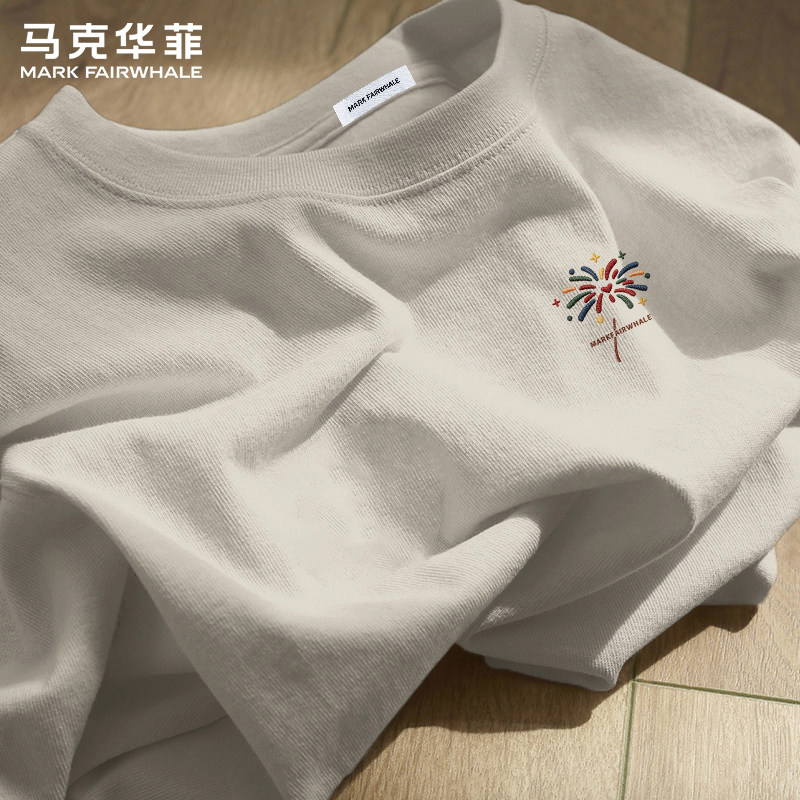 马克华菲2026夏季新款烟花印花短袖T恤男款纯棉宽松休闲潮牌上衣