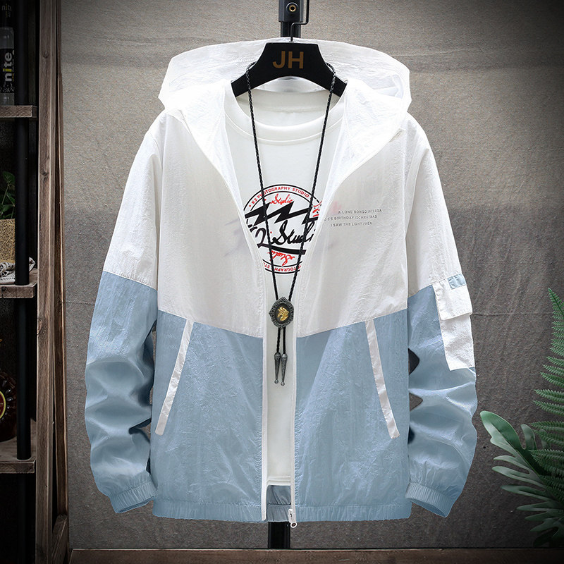 夏季新品拼色男士薄款连帽透气防晒衣服夹克防紫外线外套F200-P18图片