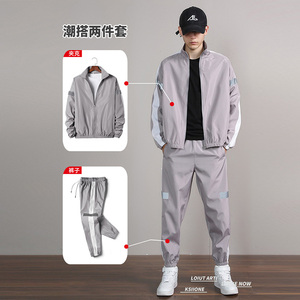 不一样的情侣装2025新款春秋跑步潮流白色卫衣男休闲运动套装潮牌图片
