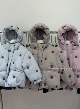 女童棉服冬季儿童羽绒棉衣兔毛加厚夹棉外套女孩波点韩版棉袄三防