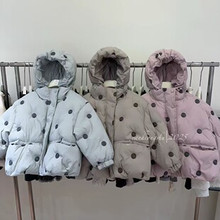 女童棉服冬季儿童羽绒棉衣兔毛加厚夹棉外套女孩波点韩版棉袄年款