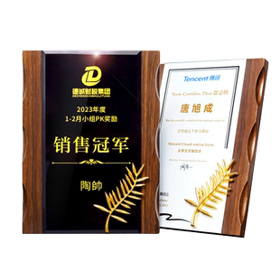 木质水晶玻璃奖牌定制优秀员工荣誉牌匾荣誉证书框摆台壁挂获奖证书高档奖状裱框经销商授权牌捐赠结业证书