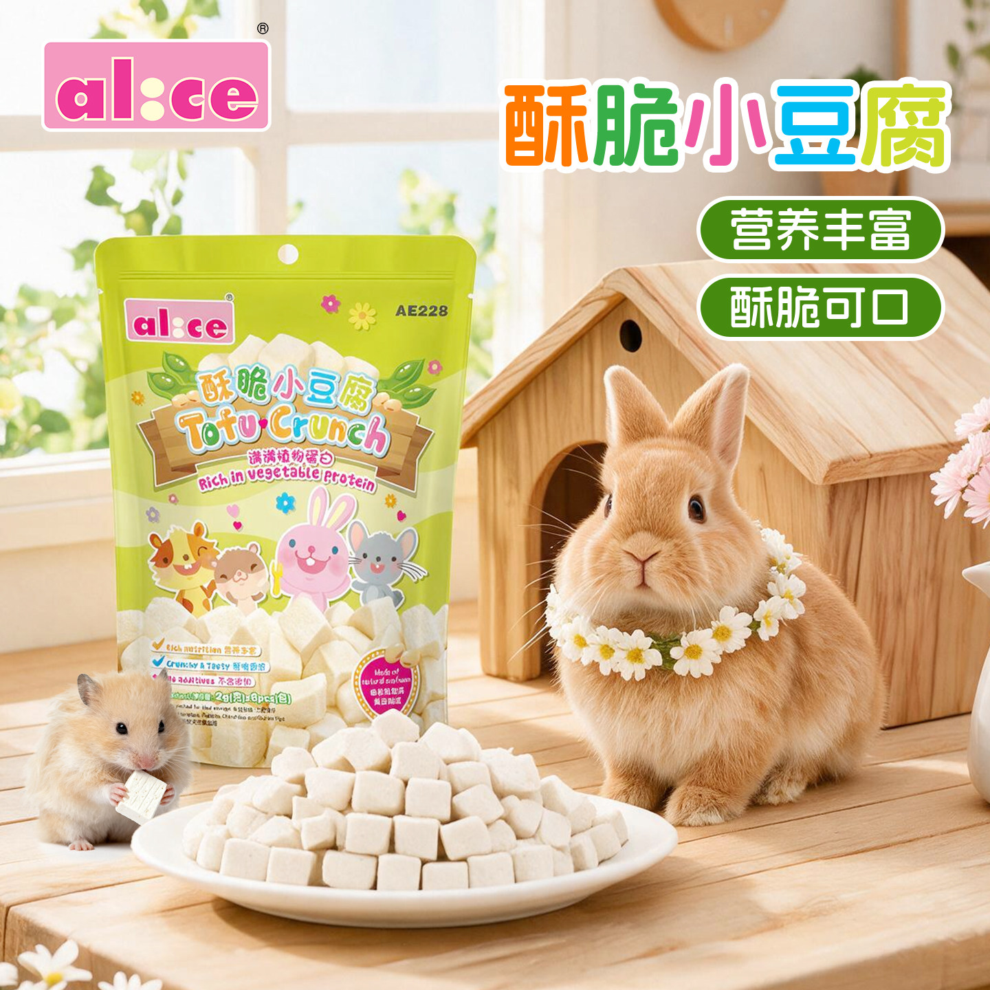 Alice酥脆小豆腐兔子磨牙零食营养冻干仓鼠龙猫荷兰猪小宠零食