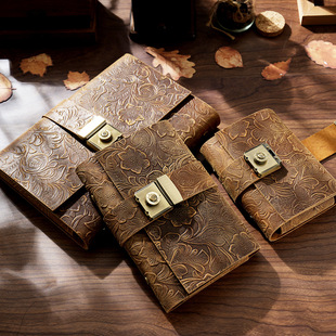 真皮活页密码锁记事本 A5复古素描绘画本牛皮旅行者欧式A6日记本